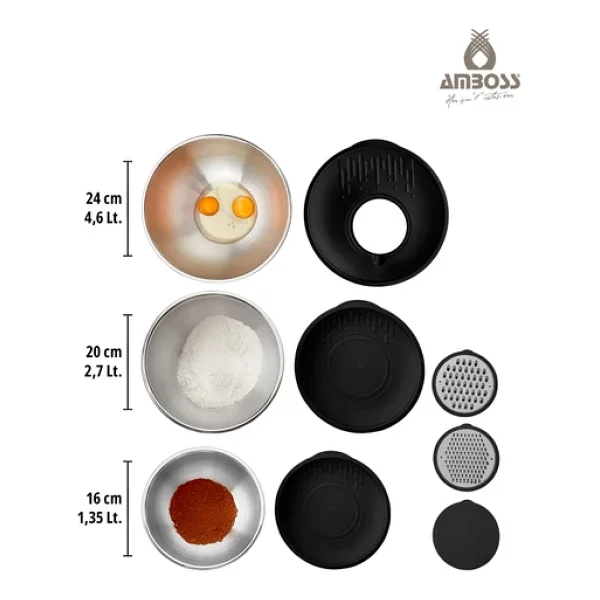 Amboss Mıxkeep Pro 15 Parça Çelik Karıştırma Kabı Ve Saklama Kabı - Görsel 8