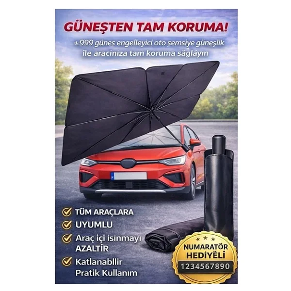79x14 Cm Oto Şemsiye Güneşlik Tüm Araçlara Uyumlu Ön Cam Güneşlik Numaratör Hediyeli - Görsel 2