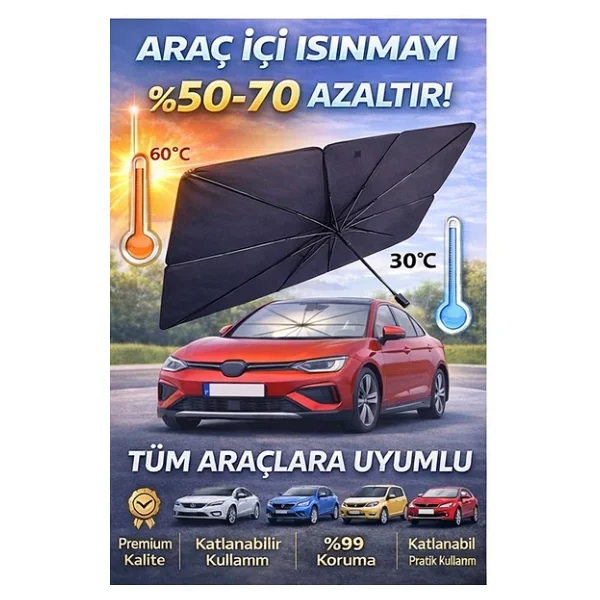 79x14 Cm Oto Şemsiye Güneşlik Tüm Araçlara Uyumlu Ön Cam Güneşlik Numaratör Hediyeli - Görsel 3