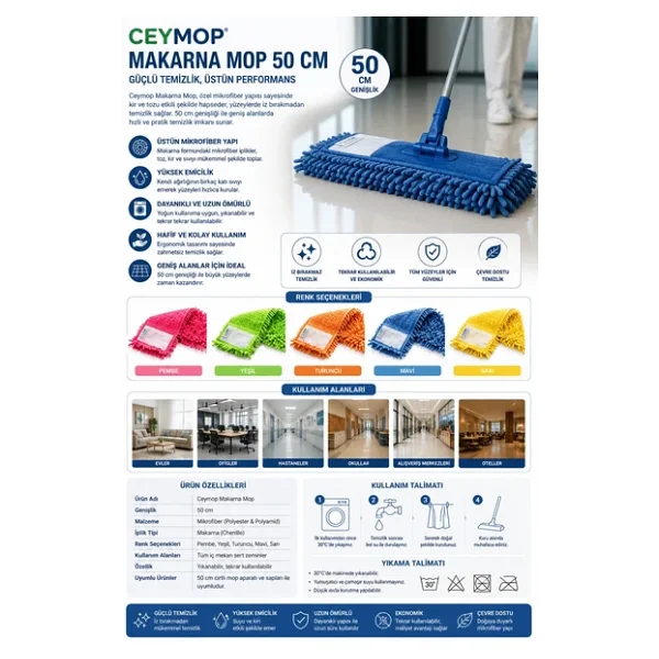 Ceymop Mikrofiber 50 Cm Makarna Mop - Görsel 4