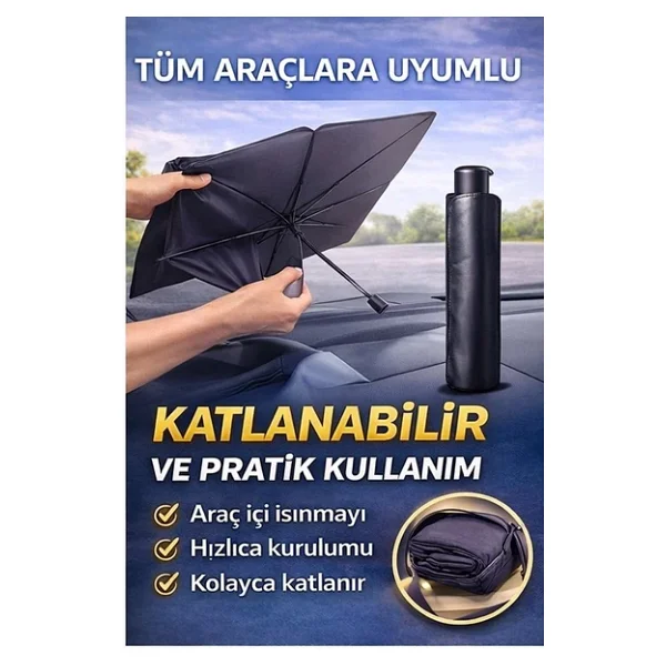 79x14 Cm Oto Şemsiye Güneşlik Tüm Araçlara Uyumlu Ön Cam Güneşlik Numaratör Hediyeli - Görsel 4