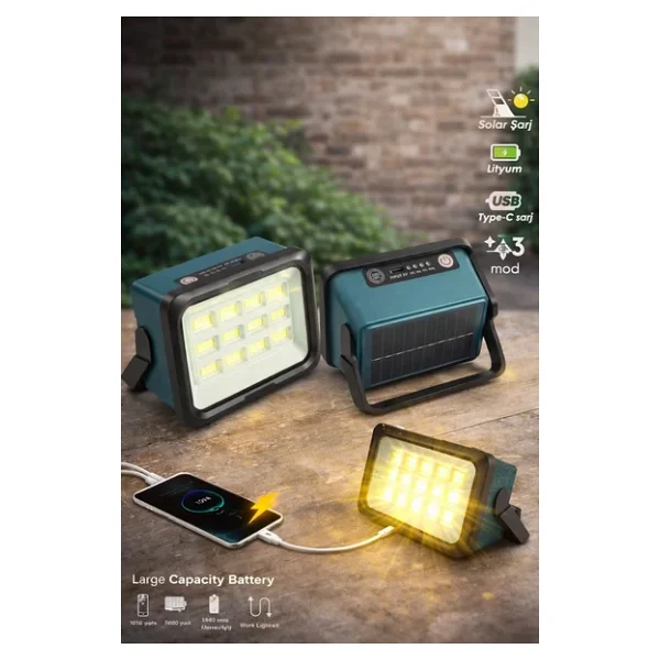 50w Solar LED Projektör 6500k Ultra Güçlü Kamp Lambası Bahçe Aydınlatması - Görsel 8