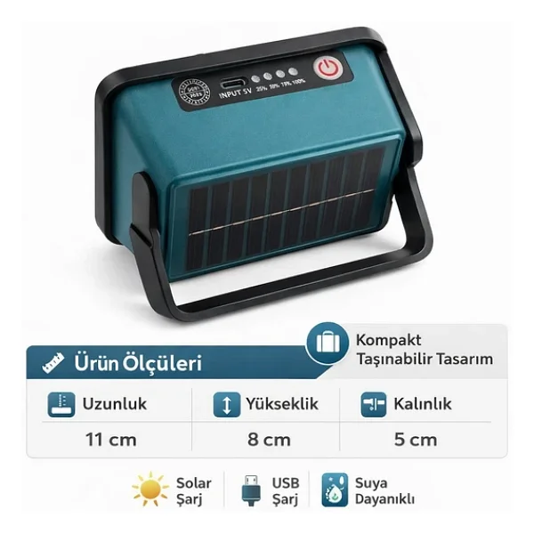 50w Solar LED Projektör 6500k Ultra Güçlü Kamp Lambası Bahçe Aydınlatması - Görsel 6