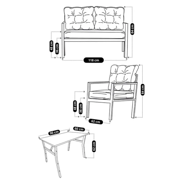 Ufuk Home Aşkın 2+1+1 Masalı Antrasit Bahçe Balkon Takımı - Görsel 5