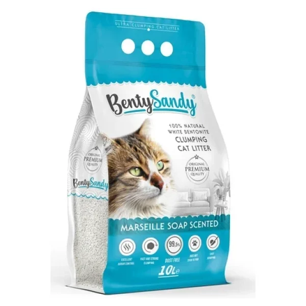 Bentysandy Marsilya Sabunu Kokulu 10 Lt İnce Taneli Bentonit Kedi Kumu - Görsel 4