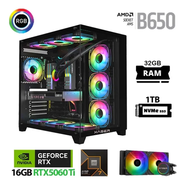 Xaser Lexus X690 Ryzen 7 7800x3d 32gb RAM 1tb M.2 Nvme SSD 16gb Rtx5060 Ti Sıvı Soğutmalı Oyuncu Bilgisayarı - Görsel 3