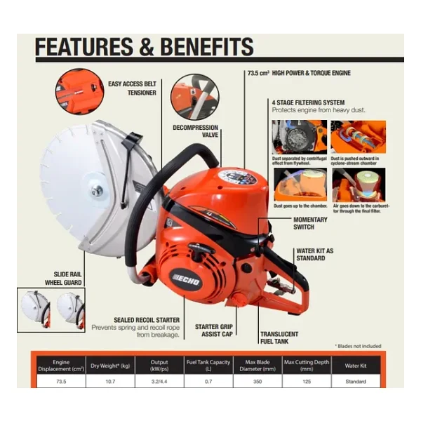 Echo Beton- Taş Kesme Makinası 4,4 Hp 350mm - Görsel 7