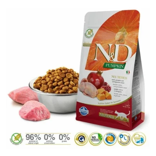 N&D Pumpkin Bıldırcınlı Balkabaklı Ve Narlı 1.5 Kg Kısırlaştırılmış Yetişkin Kedi Maması - Görsel 4