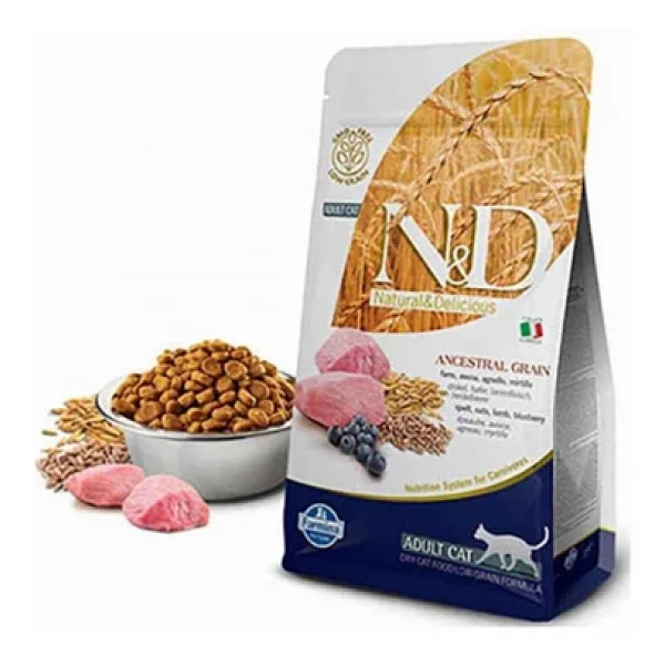 N&D Düşük Tahıllı Kuzu Etli Ve Yaban Mersinli 1.5 Kg Yetişkin Kedi Maması - Görsel 3