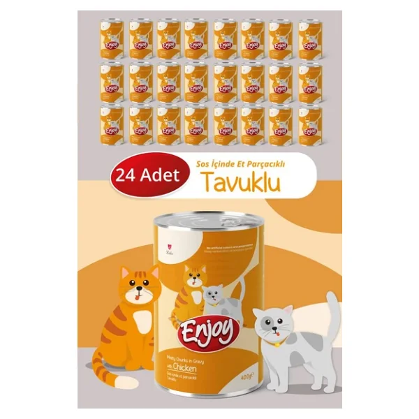 Enjoy Tavuklu Kedi Konservesi Sos İçinde Et Parçacıklı 400 Gr X24 - Görsel 4