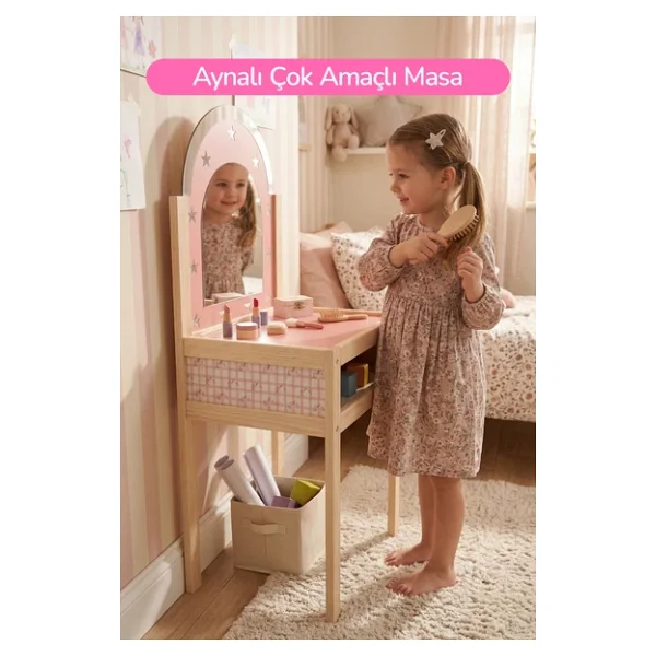 Ahşap Çocuklar İçin Makyaj Masası - Görsel 4