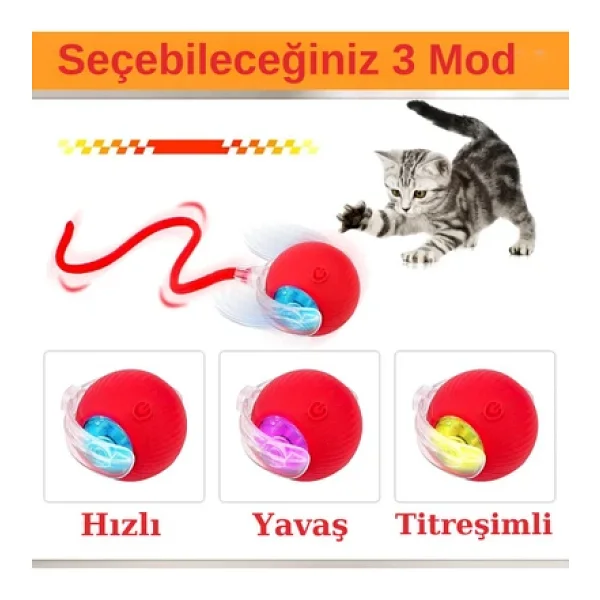 Hareketli Şarjlı Işıklı 360 Derece Dönen Akıllı Oyun Topu Kuyruklu İnteraktif Kedi Köpek Oyun Topu - Görsel 3