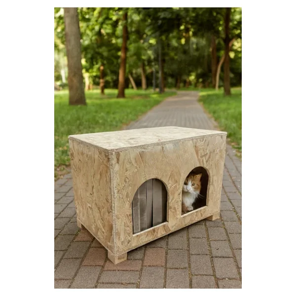 Reyo Pet Osb Ahşap Kedi Evi Çift Bölmeli, Dış Mekan Kullanıma Uygun Cat50 - Görsel 4