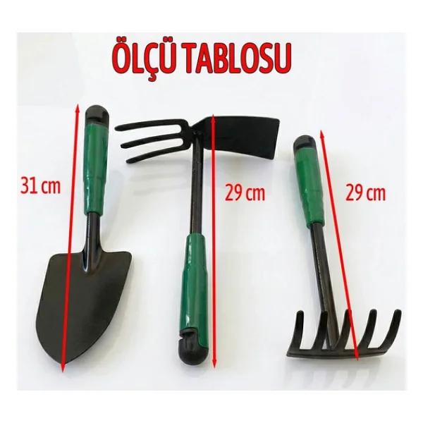 Çapa Tırmık Kürek 3'lü Set Metal Hobi Bahçe El Aletleri Saksı, Çiçek, Bitki Ve Toprak Kazma Seti - Görsel 4