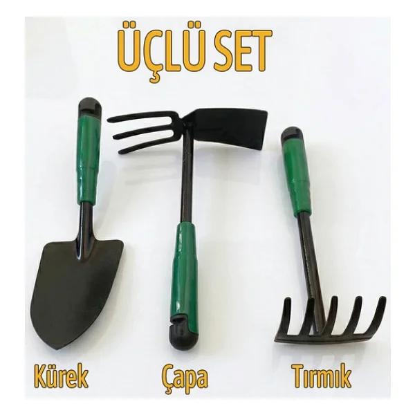 Çapa Tırmık Kürek 3'lü Set Metal Hobi Bahçe El Aletleri Saksı, Çiçek, Bitki Ve Toprak Kazma Seti - Görsel 6