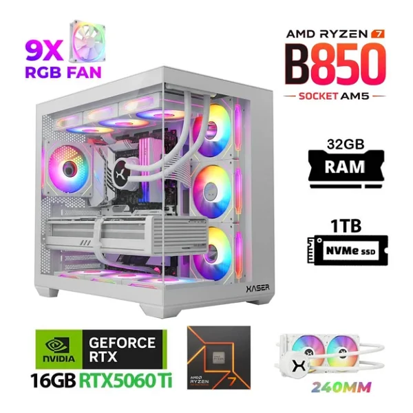 Xaser Lexus X690 White Ryzen 7 7800x3d 32gb RAM 1tb M.2 Nvme SSD 16gb Rtx5060 Ti Sıvı Soğutmalı Oyuncu Bilgisayarı - Görsel 3