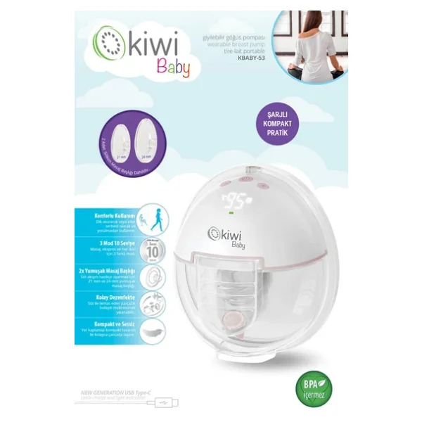 Kiwibaby Kbaby-53 Giyilebilir Göğüs Pompası 1200 mAh Şarjlı & 6 Mod & 180 Ml Hazne - Görsel 3