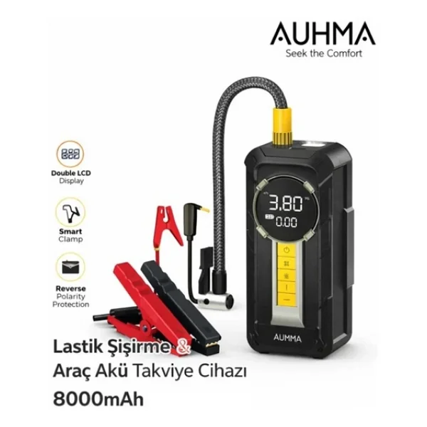 Auhma A8899 Akü Takviye Cihazı & Hava Kompresörü - 80000mAh Powerbank, 150 PSI, 1000A Peak, LED Fene - Görsel 5
