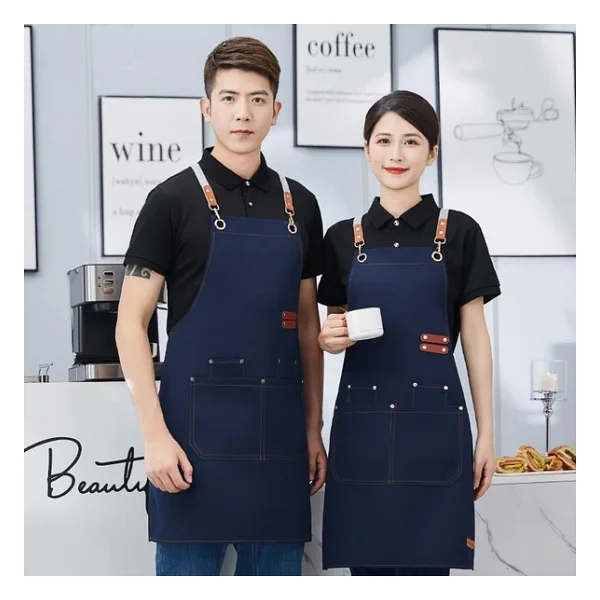 Valkyrie Suya Dayanıklı Barista Önlüğü Ayarlanabilir Askılı Cepli Mutfak Kafe Garson Önlüğü Lacivert 74 Cm - Görsel 4