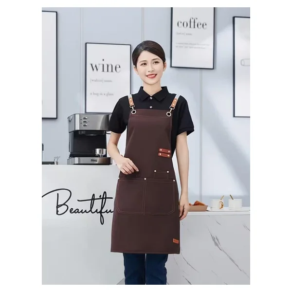 Valkyrie Suya Dayanıklı Barista Önlüğü Ayarlanabilir Askılı Cepli Mutfak Kafe Garson Önlüğü Kahverengi 74 Cm - Görsel 10