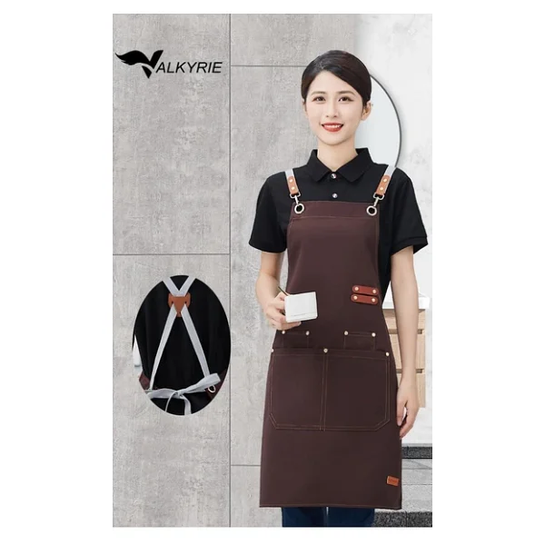 Valkyrie Suya Dayanıklı Barista Önlüğü Ayarlanabilir Askılı Cepli Mutfak Kafe Garson Önlüğü Kahverengi 74 Cm - Görsel 5