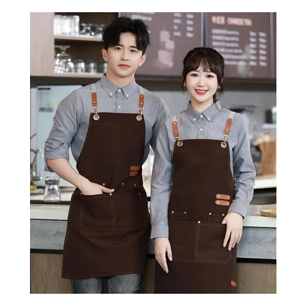 Valkyrie Suya Dayanıklı Barista Önlüğü Ayarlanabilir Askılı Cepli Mutfak Kafe Garson Önlüğü Kahverengi 74 Cm - Görsel 9