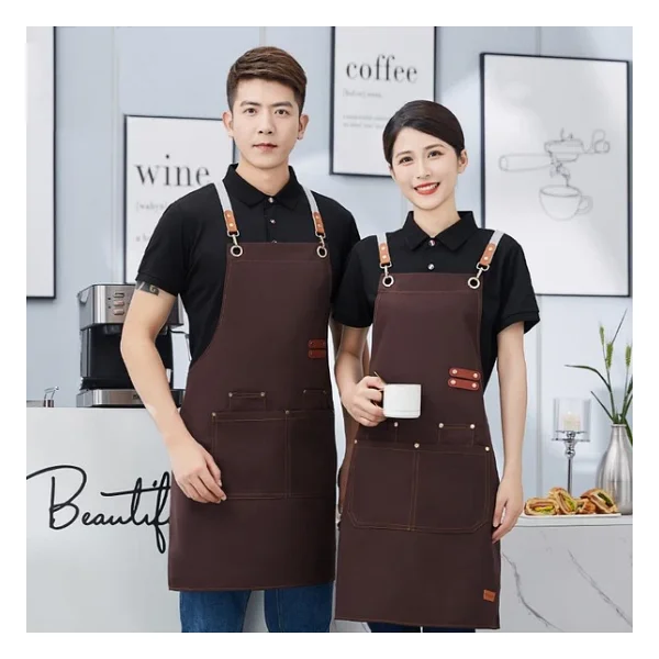Valkyrie Suya Dayanıklı Barista Önlüğü Ayarlanabilir Askılı Cepli Mutfak Kafe Garson Önlüğü Kahverengi 74 Cm - Görsel 4
