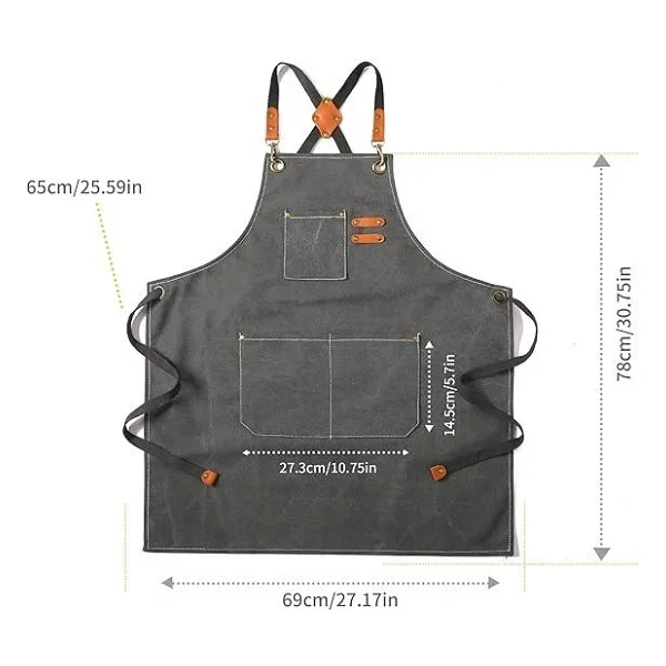 Valkyrie Unisex Kanvas Mutfak Önlüğü Ayarlanabilir Askılı Cepli Barista Garson Servis Önlüğü Gri - Görsel 8