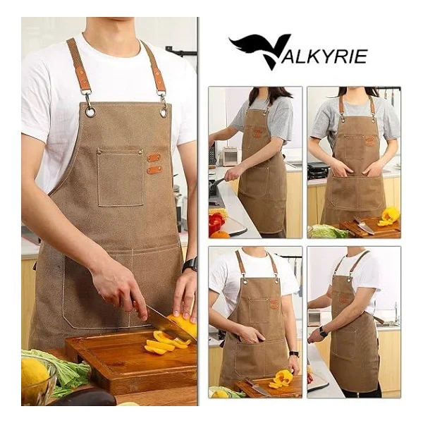 Valkyrie Unisex Kanvas Mutfak Önlüğü Ayarlanabilir Askılı Cepli Barista Garson Servis Önlüğü Kahve - Görsel 5