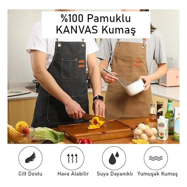 Valkyrie Unisex Kanvas Mutfak Önlüğü Ayarlanabilir Askılı Cepli Barista Garson Servis Önlüğü Kahve - Görsel 4