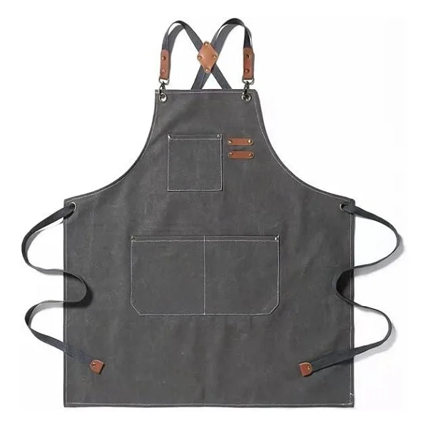 Valkyrie Unisex Kanvas Mutfak Önlüğü Ayarlanabilir Askılı Cepli Barista Garson Servis Önlüğü Gri - Görsel 3