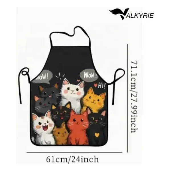 Valkyrie Kedi Desenli Mutfak Önlüğü Cepli Ayarlanabilir Askılı Unisex Mutfak Temizlik Önlüğü Siyah - Görsel 8