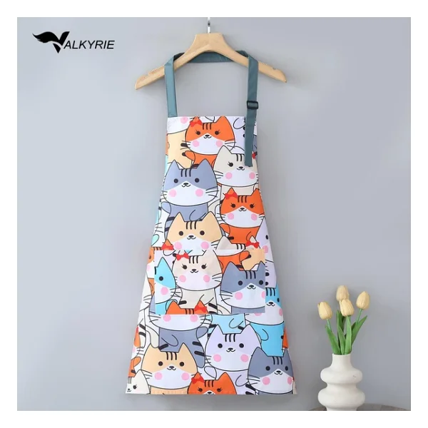 Valkyrie Kedi Desenli Cepli Mutfak Önlüğü Ayarlanabilir Askılı Kadın Mutfak Temizlik Servis Önlüğü Mavi - Görsel 5