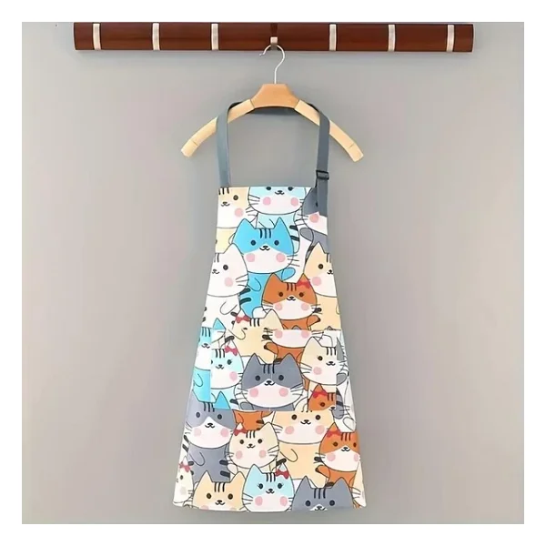 Valkyrie Kedi Desenli Cepli Mutfak Önlüğü Ayarlanabilir Askılı Kadın Mutfak Temizlik Servis Önlüğü Mavi - Görsel 7