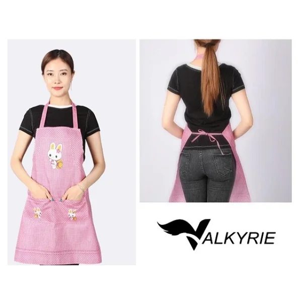 Valkyrie Pötikare Tavşan Desenli Mutfak Önlüğü Cepli Kadın Mutfak Temizlik Önlüğü Pembe - Görsel 6