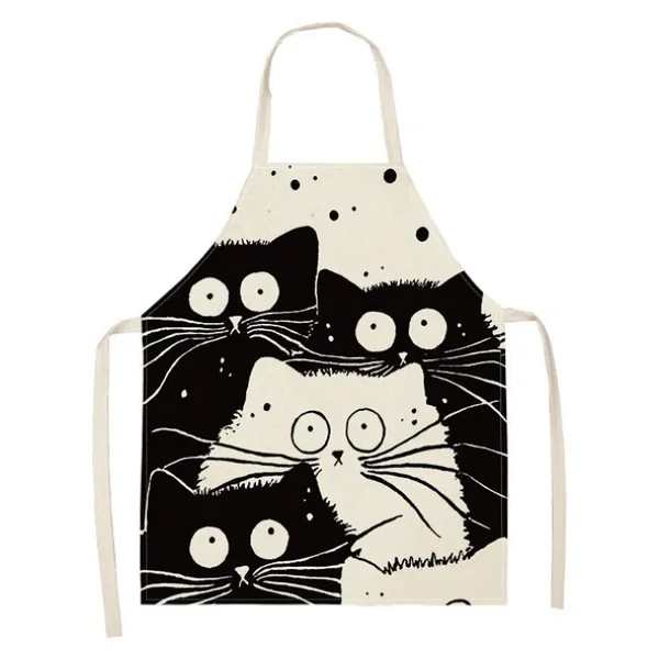 Valkyrie Siyah Beyaz Kedi Desenli Mutfak Önlüğü Cepli Unisex Mutfak Pişirme Temizlik Servis Önlüğü - Görsel 3