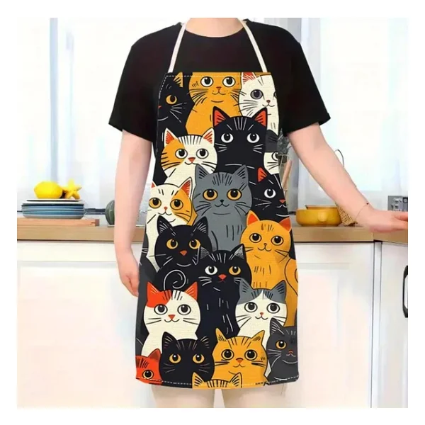 Valkyrie Kedi Desenli Mutfak Önlüğü Cepli Ayarlanabilir Askılı Unisex Mutfak Pişirme Servis Temizlik Önlüğü - Görsel 10