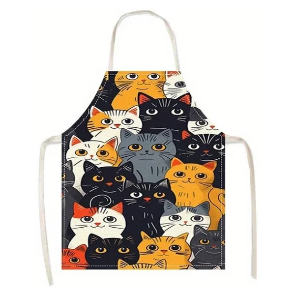 Valkyrie Kedi Desenli Mutfak Önlüğü Cepli Ayarlanabilir Askılı Unisex Mutfak Pişirme Servis Temizlik Önlüğü - Görsel 6
