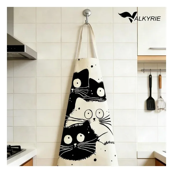 Valkyrie Siyah Beyaz Kedi Desenli Mutfak Önlüğü Cepli Unisex Mutfak Pişirme Temizlik Servis Önlüğü - Görsel 5