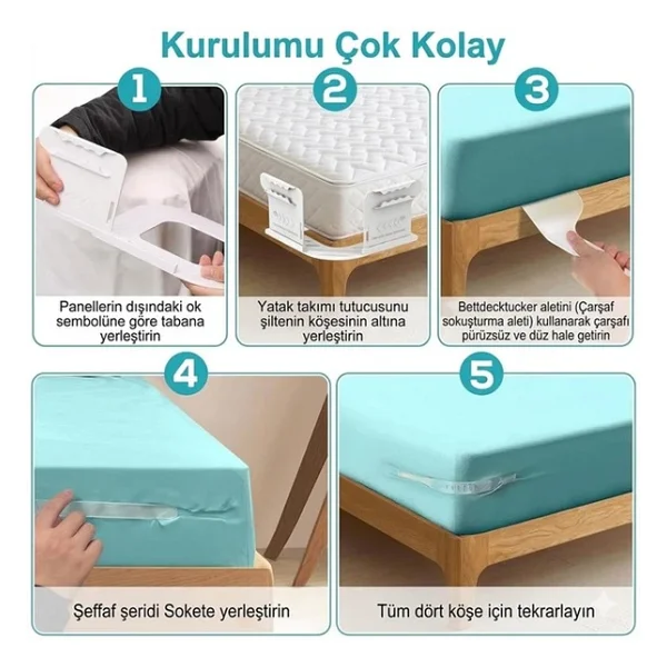 Pratik 4'lü Nevresim Çarşaf Tutucu Sabitleyici Çarşaf Düzenleyici Sabitleyici Görünmez Çarşaf Kilidi - Görsel 2