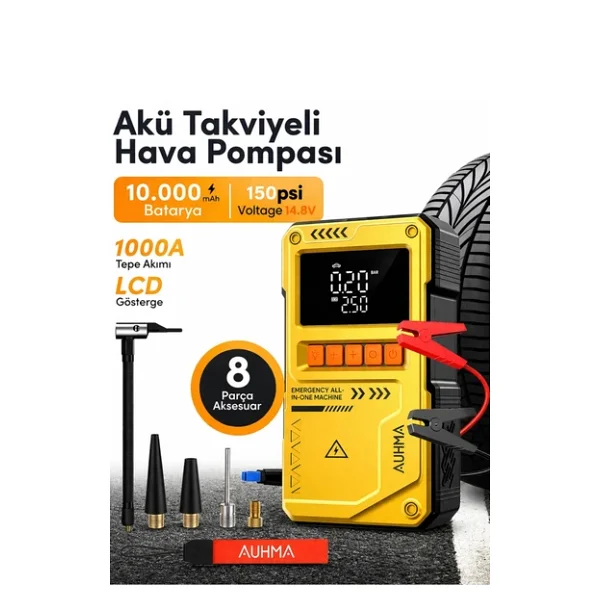 Auhma A8822 4in1 Jump Starter Hava Kompresörlü Akü Takviye Cihazı - Görsel 3