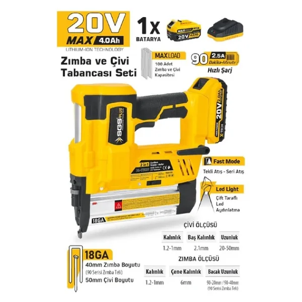 Sgs Sgs5165 Tek Akülü 4 Ah Zımba Ve Çivi Çakma Makinesi - Görsel 5