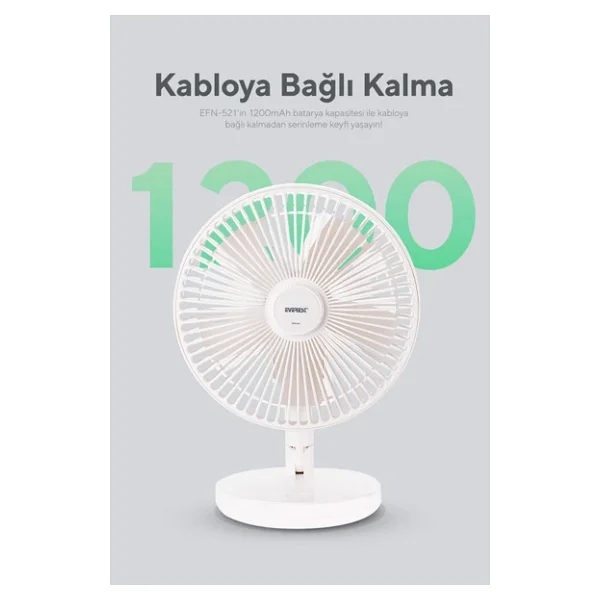 Everest Efn-521 Masaüstü Şarj Edilebilir USB Fan Beyaz - Görsel 4