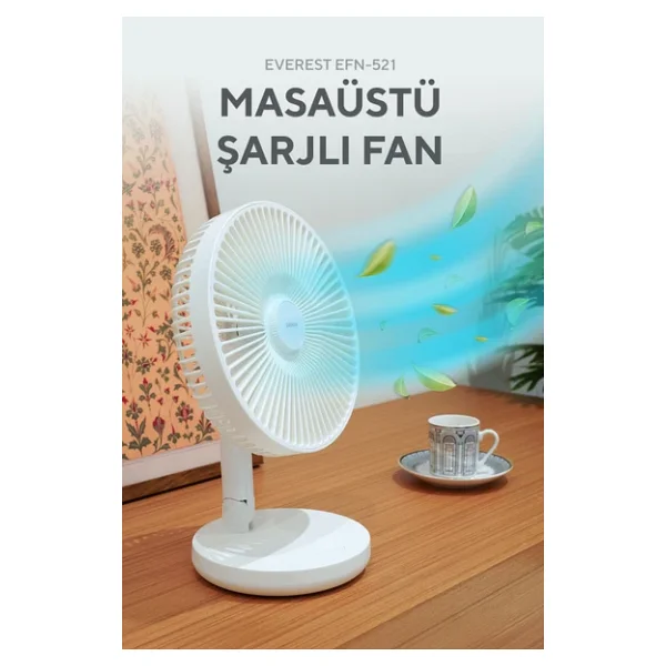 Everest Efn-521 Masaüstü Şarj Edilebilir USB Fan Beyaz - Görsel 3