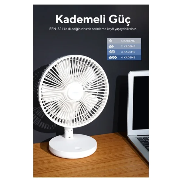 Everest Efn-521 Masaüstü Şarj Edilebilir USB Fan Beyaz - Görsel 8