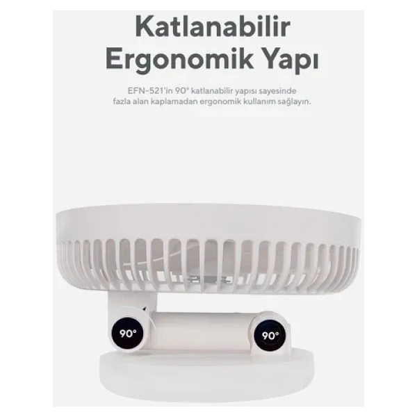 Everest Efn-521 Masaüstü Şarj Edilebilir USB Fan Beyaz - Görsel 5