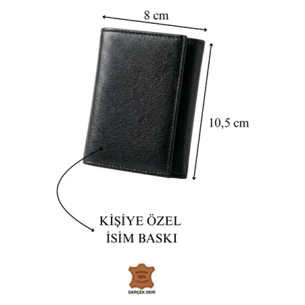 İsim Baskılı Hakiki Deri Erkek Cüzdan Mıknatıslı Kompakt Kartlık Portföy Siyah Dik Model - Görsel 9
