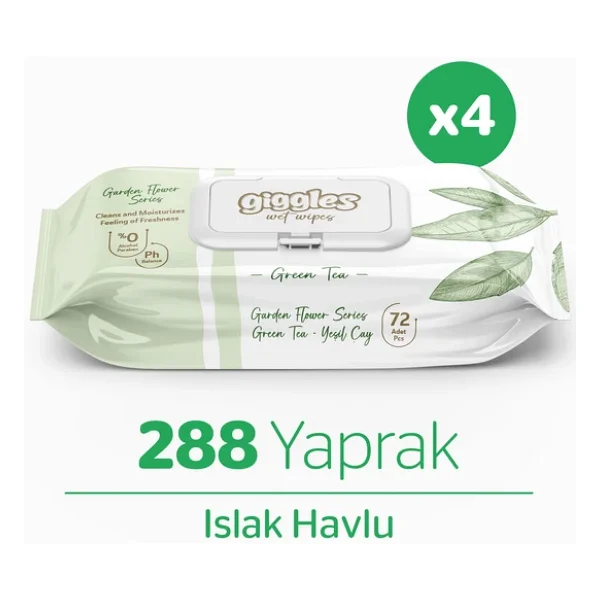 Giggles Yeşil Çay 72 Yaprak 4'lü Paket Islak Mendil - Görsel 4