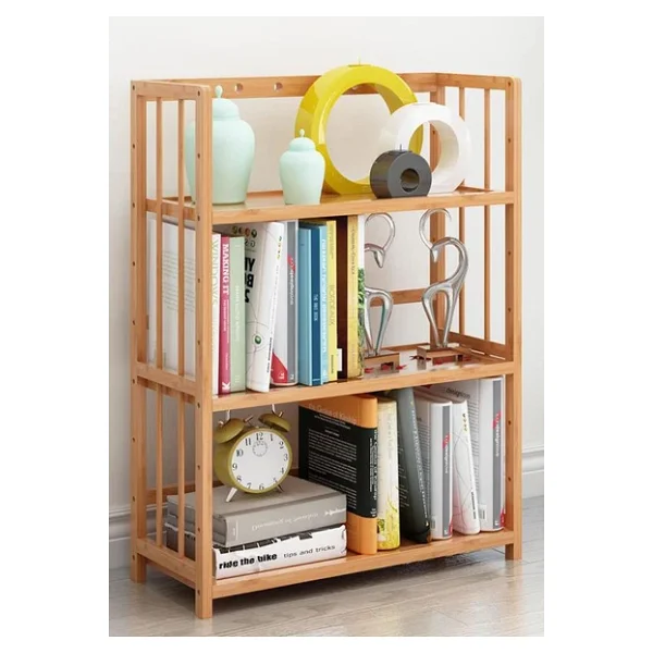 Valkyrie 3 Katlı Bambu Kitaplık 60x23x72 Cm Doğal Ahşap Görünümlü Çok Amaçlı Dekoratif Raf - Görsel 6