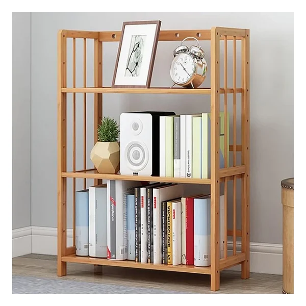 Valkyrie 3 Katlı Bambu Kitaplık 60x23x72 Cm Doğal Ahşap Görünümlü Çok Amaçlı Dekoratif Raf - Görsel 7